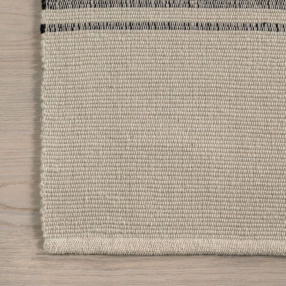Beige and Gray Handmade Cotton Striped Rectangular Area Rug