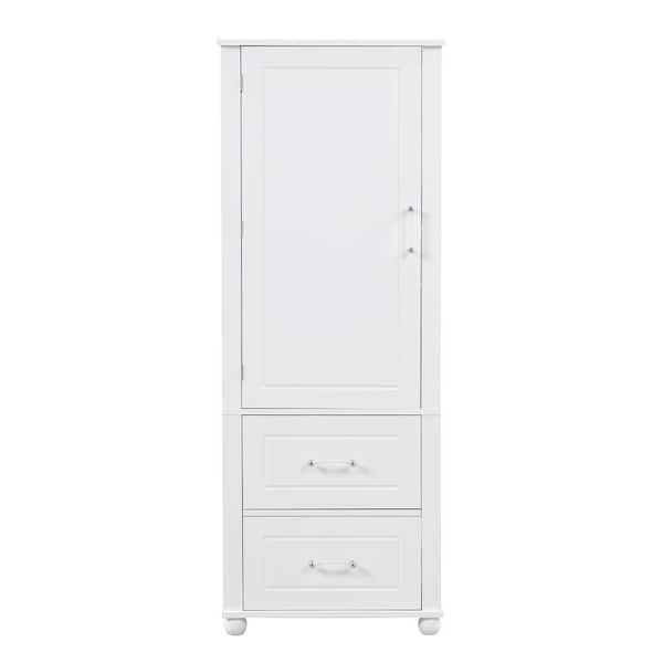 15.9 in. W x 23 in. D x 61.4 in. H White Linen Cabinet with 2-Drawers and Adjustable Shelf