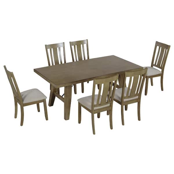 LUCKY ONE Joy 72in. L 7-Piece Rectangular Natural Walnut Wood Top Bar Table Set Dining Room Set (Seats-6)