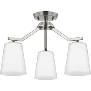 Vertex Collection 3-Light Brushed Nickel Etched White Contemporary Convertible Chandelier