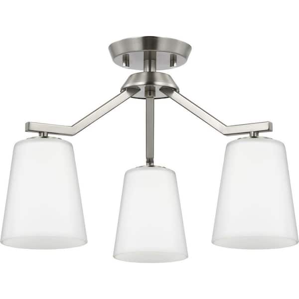 Vertex Collection 3-Light Brushed Nickel Etched White Contemporary Convertible Chandelier