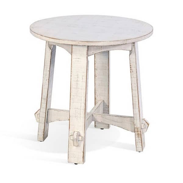24 in. White Round Wooden Top End Table