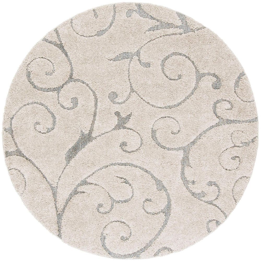 Beige Polypropylene 4 ft. x 4 ft. Floral Indoor Round Area Rug