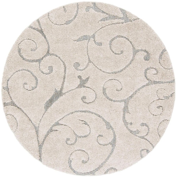 Unbranded Beige Polypropylene 4 ft. x 4 ft. Floral Indoor Round Area Rug