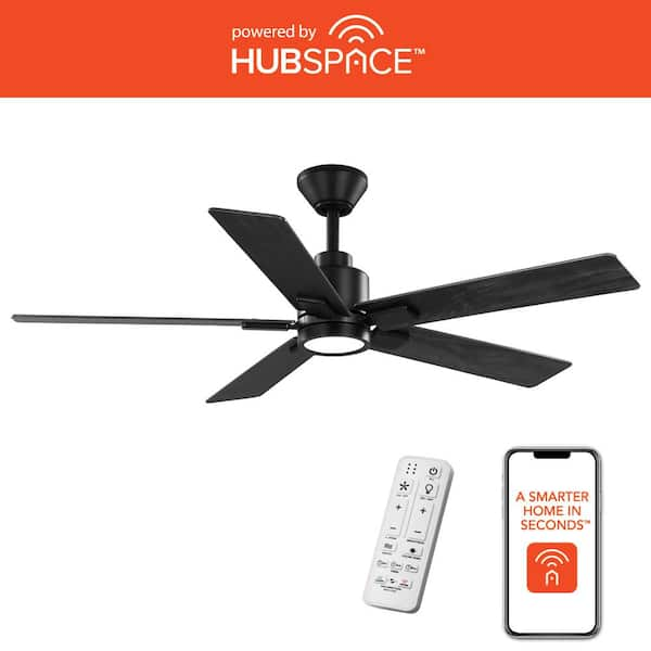 Zandra II 52 in. Indoor/Outdoor Matte Black Ceiling Fan with Light Kit and Remote Included Powered by Hubspace