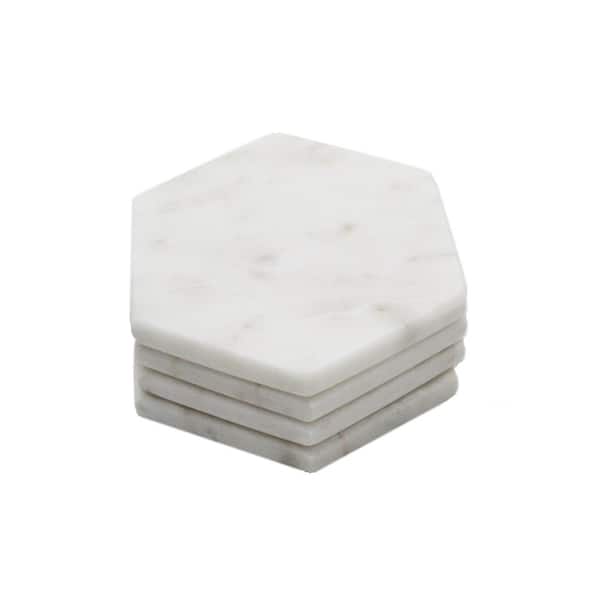 Jodhpuri White Marble Hexagone Coasters (4-Piece Set)