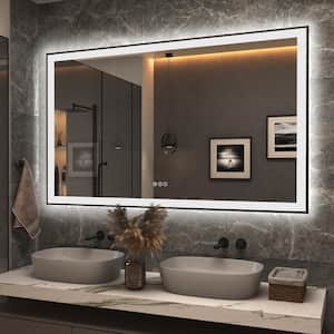 60 in. W x 36 in. H Rectangular Space Aluminum Framed Dual Lights Anti-Fog Wall Bathroom Vanity Mirror in Tempered Glass