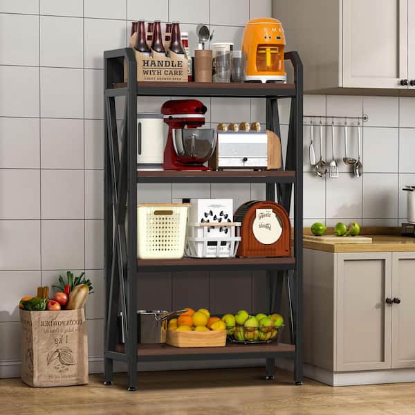 56.3 in. Tall Black Brown Kitchen Pantry Cabinet Sideboard Bakers Rack Storage Rack with Adjustable Shelves