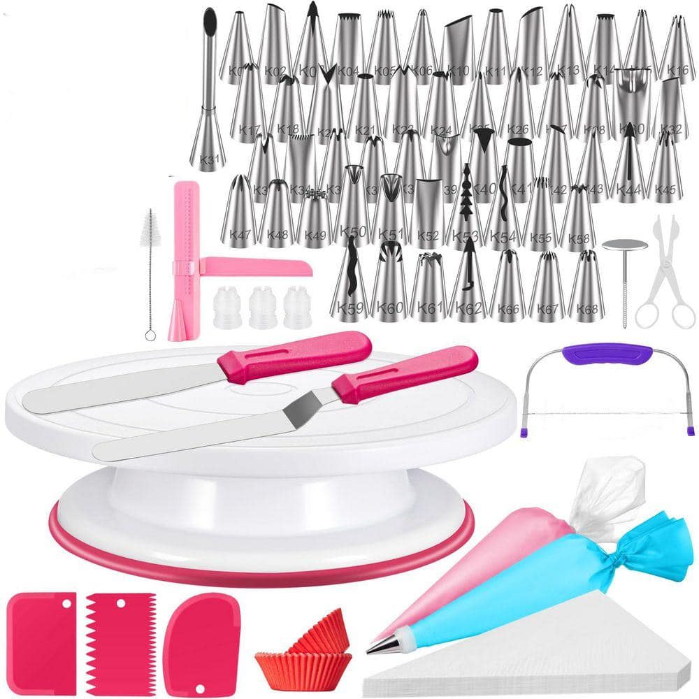 200 Piece Cake Decorating Kit Polypropylene White Cake Turntable with 111 Piping Bags 55 Tips Spatulas Scrapers