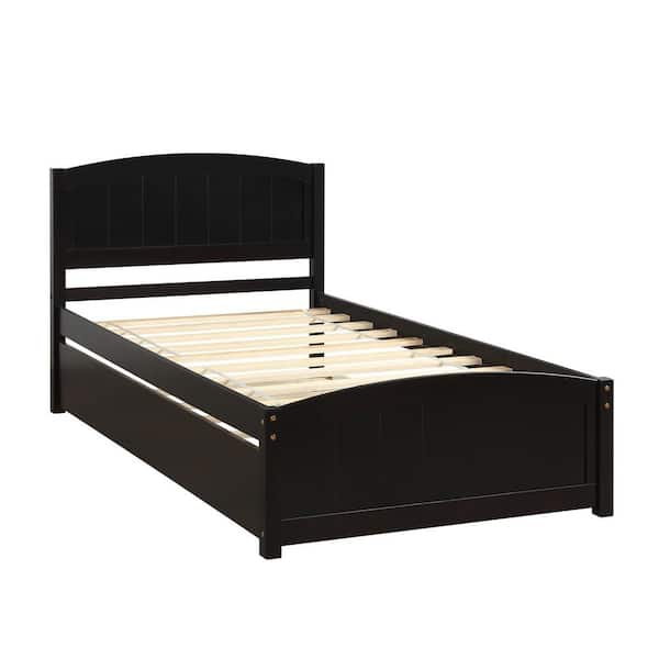 Anbazar Espresso Twin Size Wood Platform Bed With Trundle Wood Kid Captain Bed Frame With Headboard And Footboard anna The Home Depot