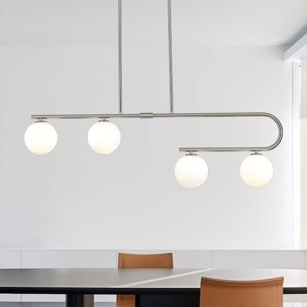 Madison 9-Watt 4 Light Milky White Shaded Pendant Light with Globe Glass Shade, No Bulbs Included