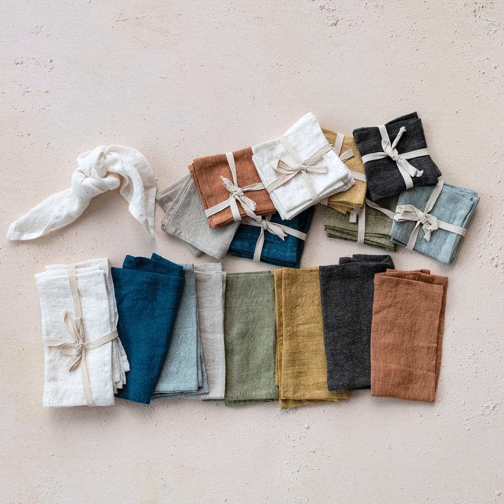 Mint Green Stonewashed Linen 18'' Square Dinner Napkins, Set of 4