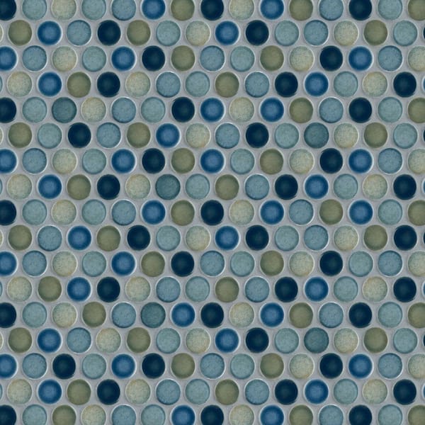 Merola Tile Hudson Penny Round Lagoon 12 in. x 12-5/8 in. Porcelain Mosaic Tile (10.7 sq. ft./Case)