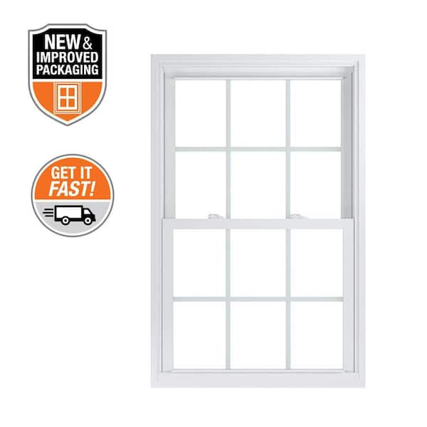 31.75 in. x 49.25 in. 70 Pro Series White Double Hung Low-E Argon Glass Vinyl Replacement Window with Grids, Screen Incl