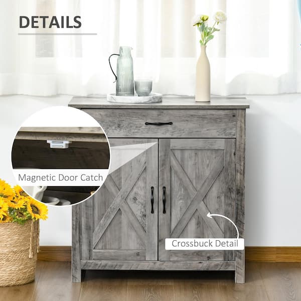 HOMCOM Natural MDF Farmhouse Barn Door Style Sideboard