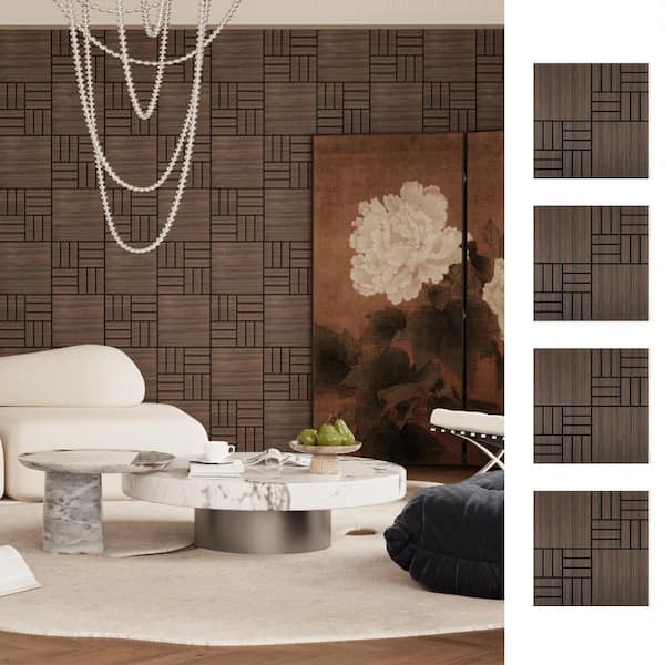 0.4 in. x 24 in. x 24 in. Smoked Self-Adhesive Flat Cube Sound Absorbing Decorative Wall Paneling (4-Pack)