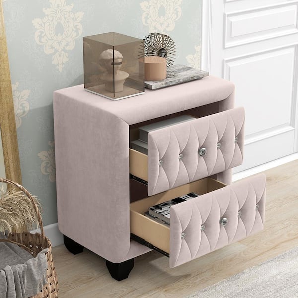ANBAZAR 2-Drawer Gray Modern Upholstered Nightstand Wood Side Table End Table Tufted Drawers 25 in. L x 15.9 in. W x 27.9 in. H