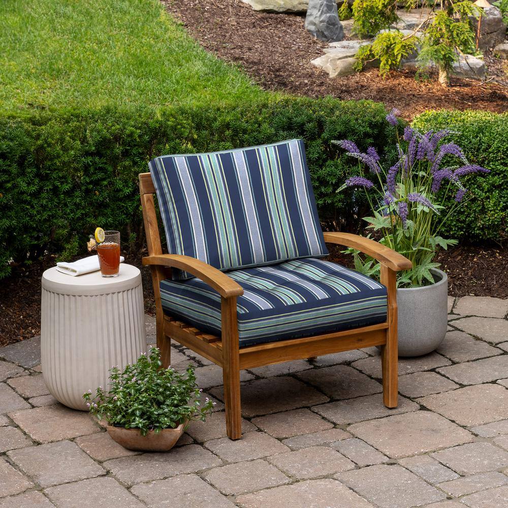Sapphire Aurora Blue Stripe Outdoor Deep Seat Cushion Set