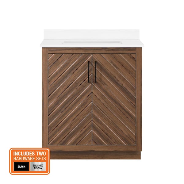 Huckleberry 30 in. Single Sink Spiced Walnut Bath Vanity with White Engineered Stone Top (Assembled)