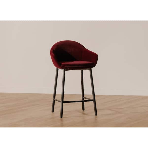 Della 25.6 in. Beige Contemporary Vegan Leather Counter Stool with Steel Legs