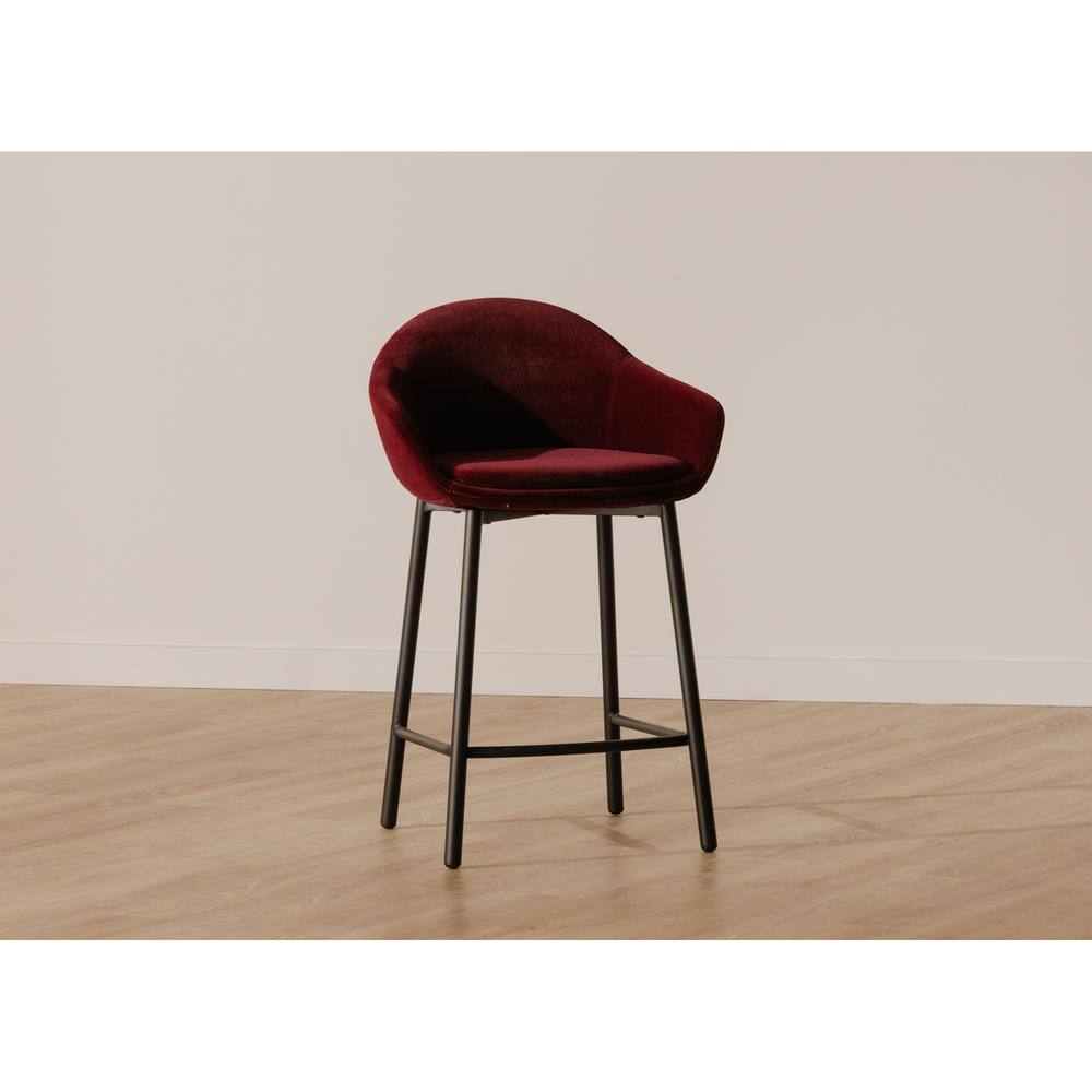 Bradly 26'' Wine Velvet Upholstered Metal Counter Stool