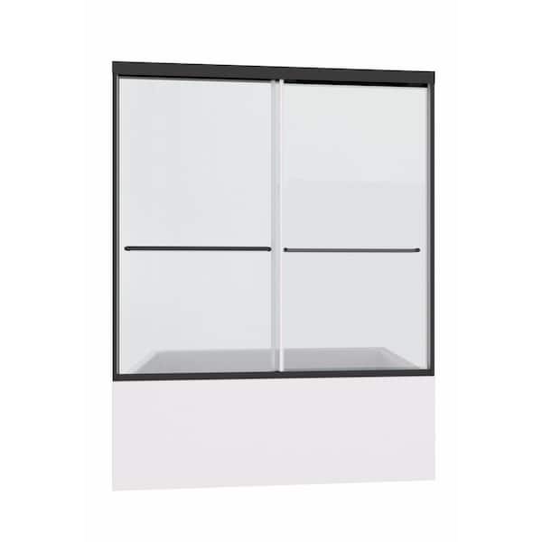 VANITYFUS 60 in. W x 58 in. H Double Sliding Framed Shower Door in Matte Black with Smooth Sliding and 1/4 in. 6 mm Glass