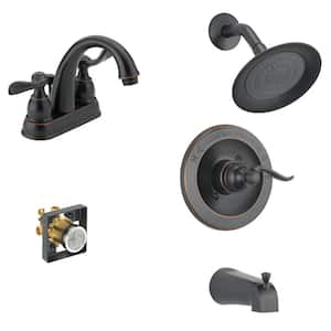 Windemere 4 in. Centerset 2-Handle Bathroom Faucet Bundle with Tub/Shower Trim and Rough-In in Oil Rubbed Bronze