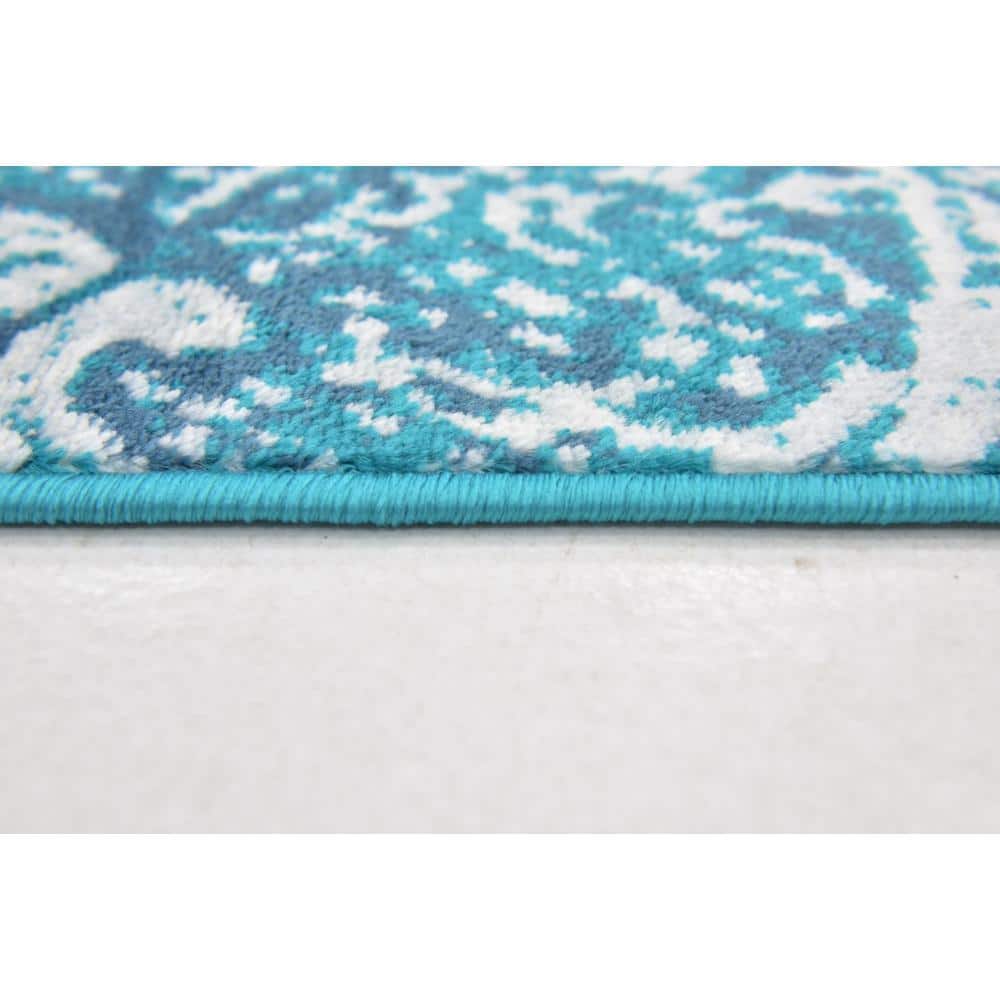 Reversible Easy-Care Turquoise Synthetic 6' x 9' Rectangular Rug