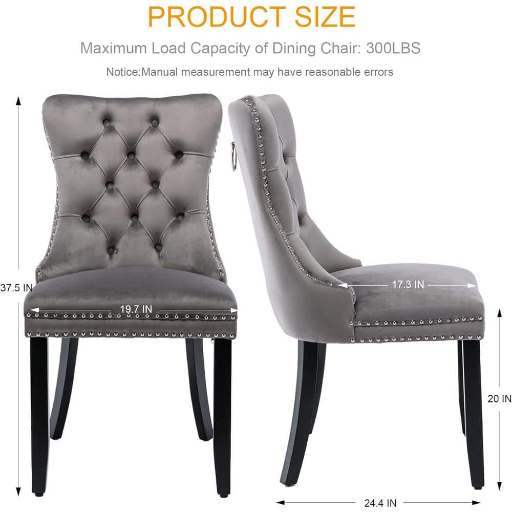 Gray Velvet Upholstered High Back Parsons Side Chairs with Wood Legs, Set of 4