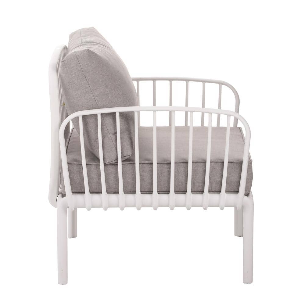 White and Light Gray Polypropylene Outdoor Club Chair with Cushions