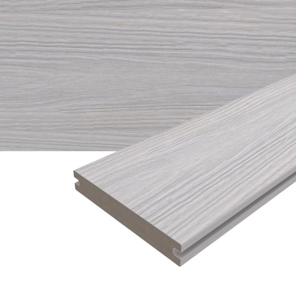 Magellan Plus 0.88 in. x 5.43 in. x 8 ft. Rustic and Wood Grain Icelandic Smoke White Grooved Composite Decking Board