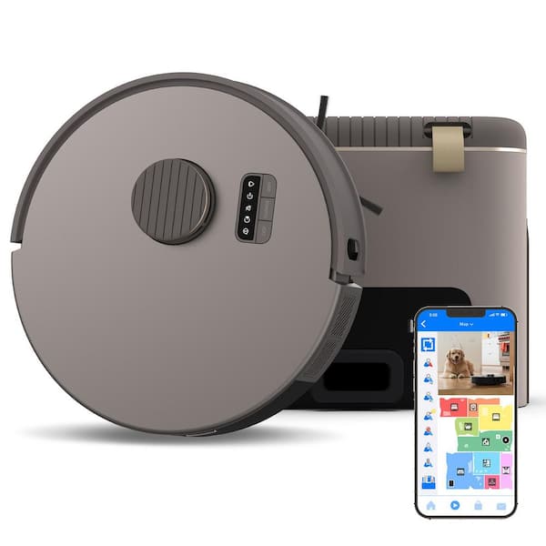 Bio Robot Vacuum & Mop with Smart Navigation in Riverstone Brown, Odor Filtering 100-Day Dock, made of Bio-Based Plastic