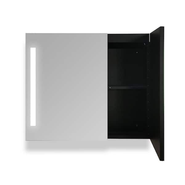 Unbranded 30 in. W x 26 in. H Black Recessed/Surface Mount Medicine Cabinet with Mirror LED Defogger Anti-Fog Dimmable Lights