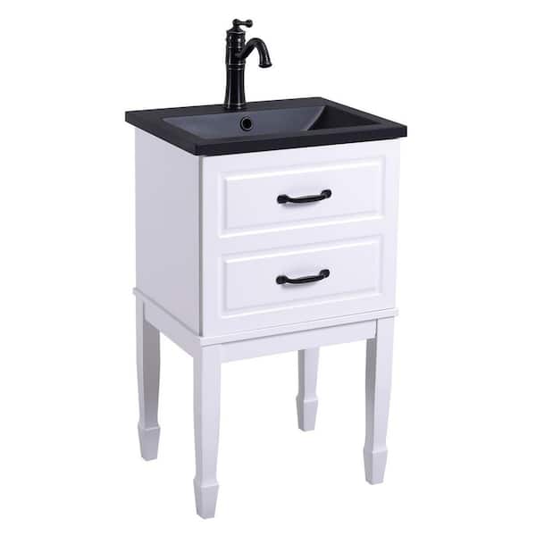 RENOVATORS SUPPLY MANUFACTURING 17.75 in. W Freestanding Bathroom Vanity Sink Combo in Black with White Vanity, Black Faucet and Sink Drain