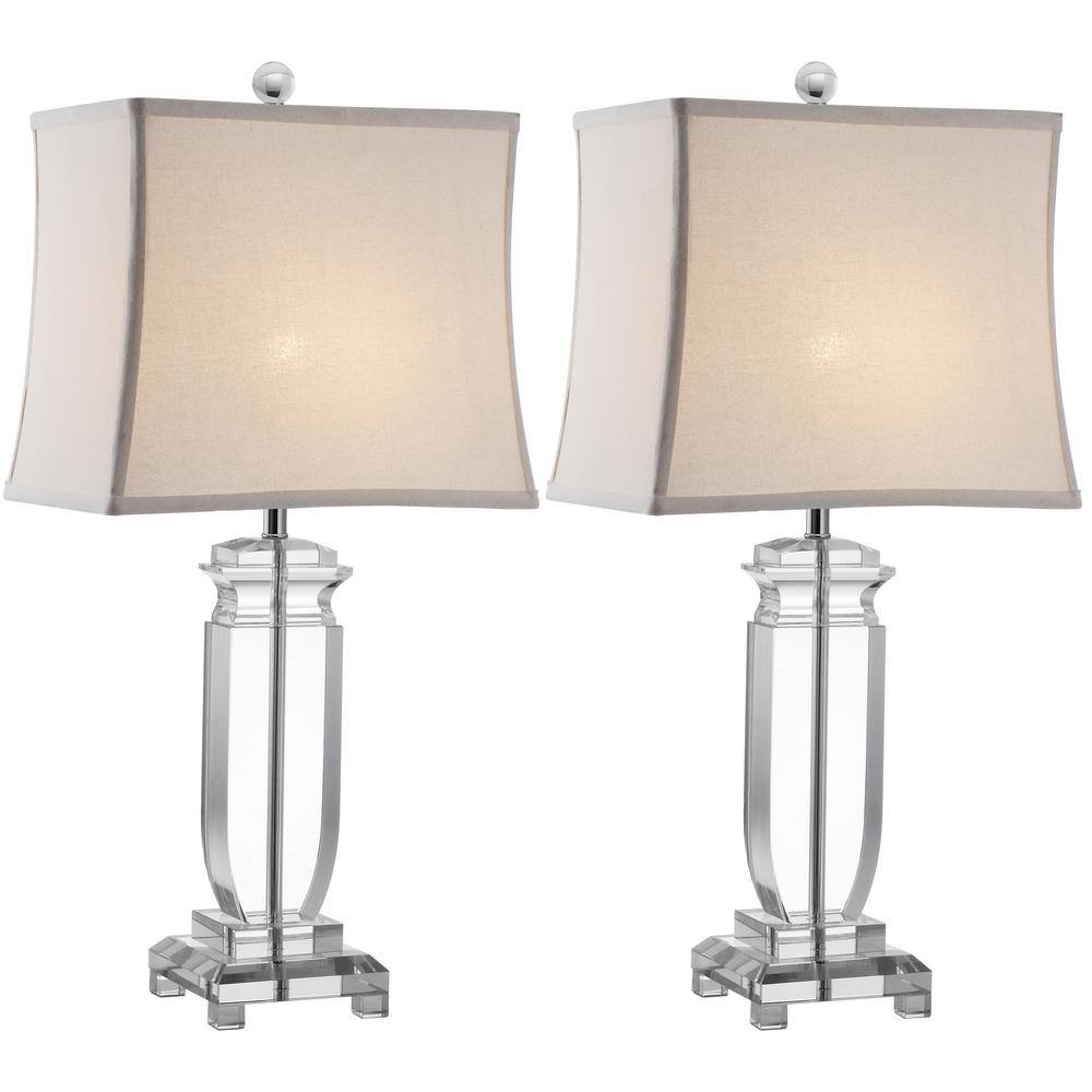 Olympia Crystal Table Lamp Set with White Linen Shades