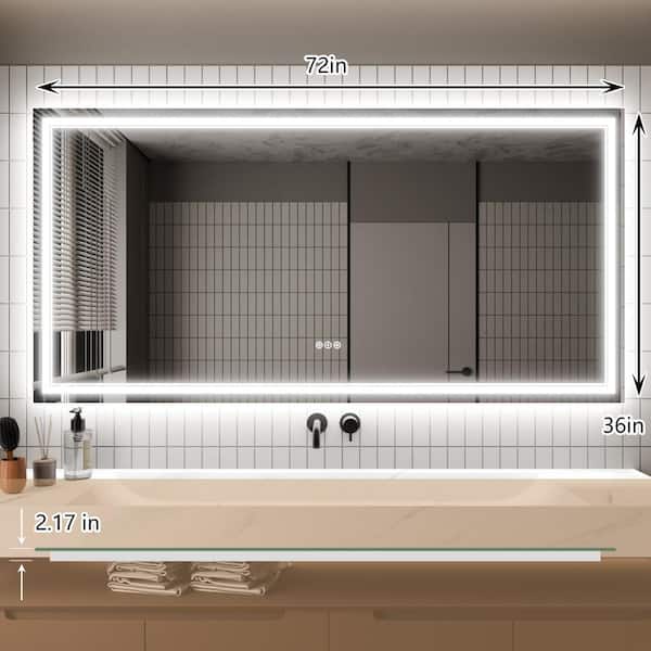 EAKYHOM 72 in. W x 36 in. H Rectangular Frameless Anti-Fog