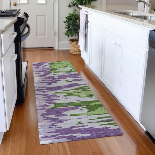 Mayfield Premium Machine Washable Abstract AMF1050 Green 2 ft. 3 in. x 7 ft. 6 in. Runner Rug