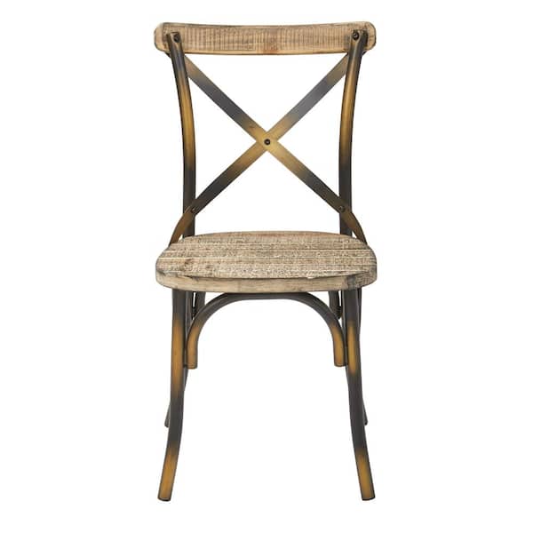 OSP Home Furnishings Somerset Antique Copper X-Back Metal Chair with Hardwood Vintage Walnut Seat