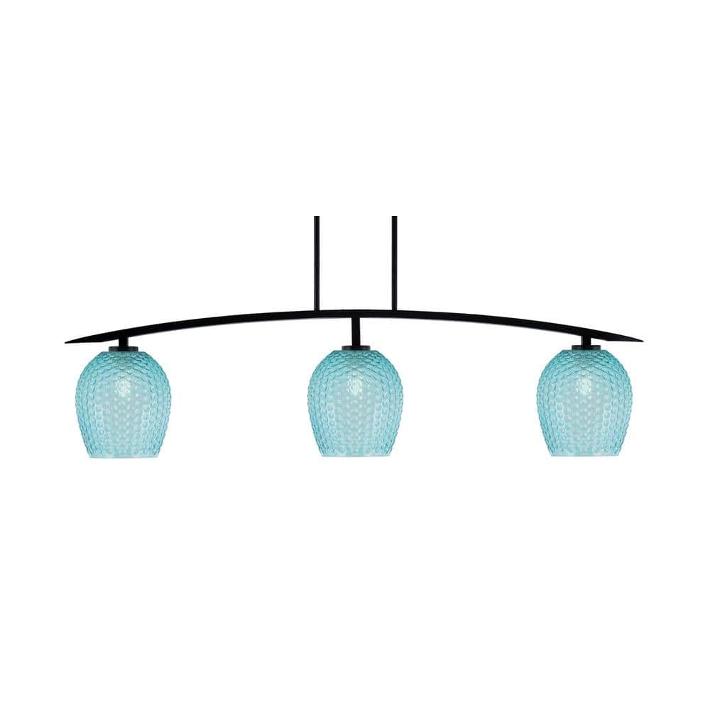 Siena 3-Light Matte Black Billiard Light with 7.5 in. Turquoise Textured Gl