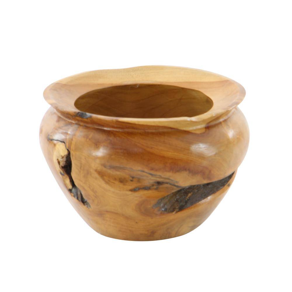 Handcrafted Teak Urn-Shaped Decorative Bowl with Unrefined Edge