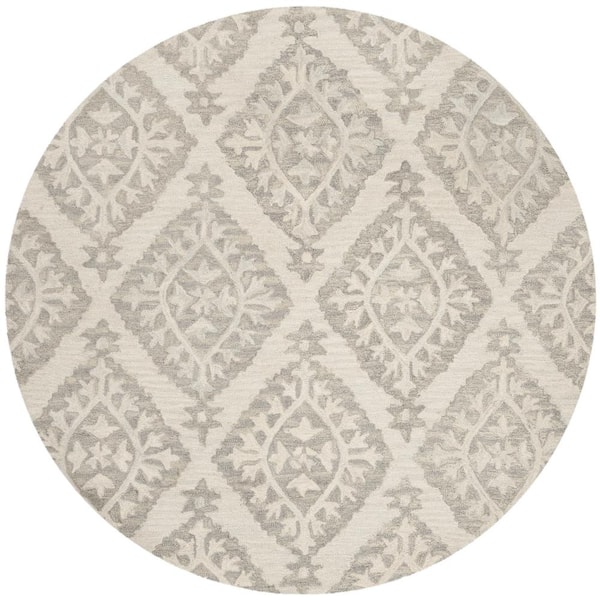 SAFAVIEH Micro-Loop Light Gray 5 ft. x 5 ft. Round Floral Area Rug