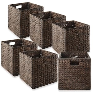 Brown Espresso 12 in. x 12 in. Wicker Water Hyacinth Decorative Baskets for Storage (Set of 6)