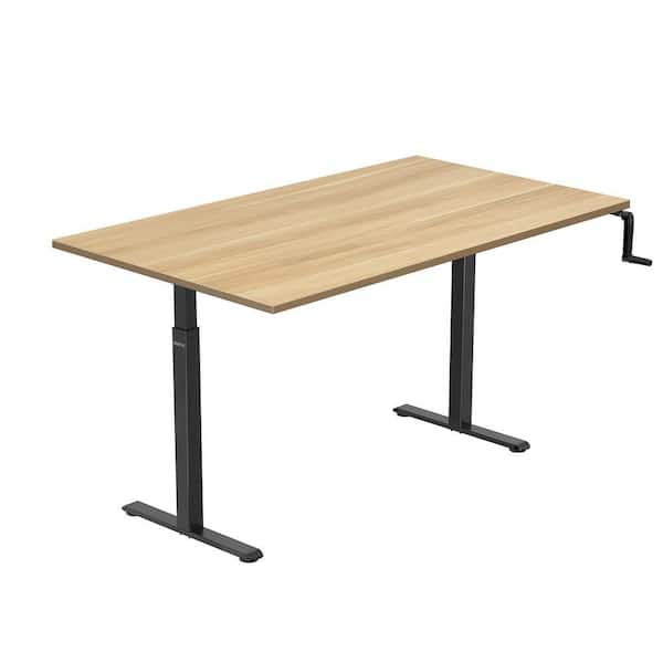 55 in. Maple Rectangular Height Adjustable Hand Crank Standing Desk