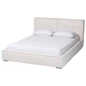 Laverick White Boucle and Wood Frame Queen Platform Bed