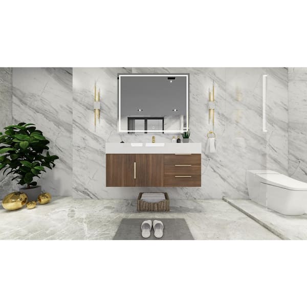BV Better Vanity Bethany 47 in. W x 20 in. D x 22 in. H Single Sink Floating Bath Vanity in Rosewood with White Acrylic Top