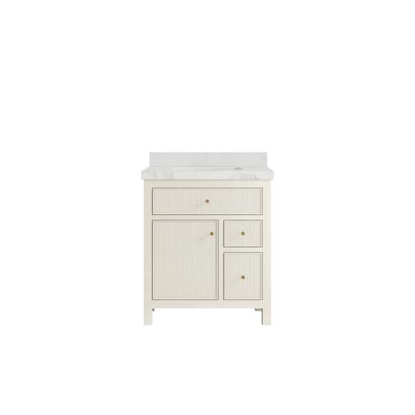 Willow Collections Sonoma 30 in. Single Sink Freestanding Alabaster Bath Vanity with Calacatta Nuvo Quartz Top Unassembled