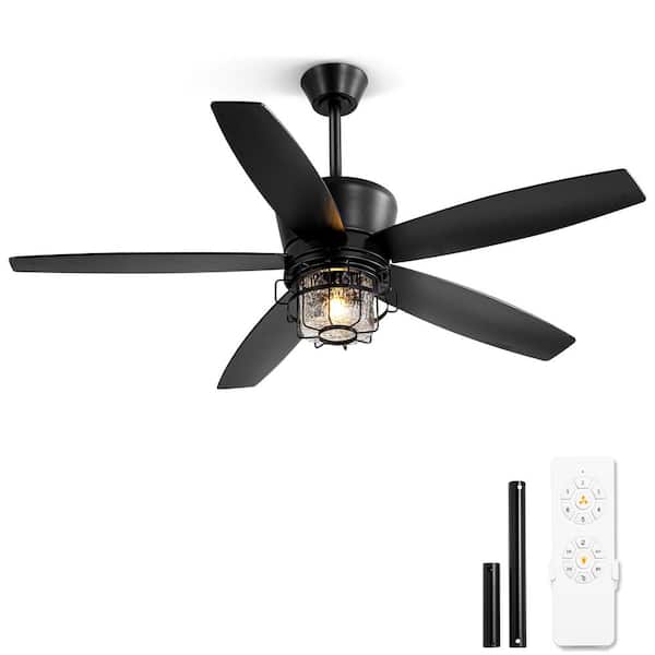 52 in. Outdoor Black Waterproof Ceiling Fan with Lights and Remote Control, 6-speeds, 3-CCT, Downrod Mmount/Angled Mount
