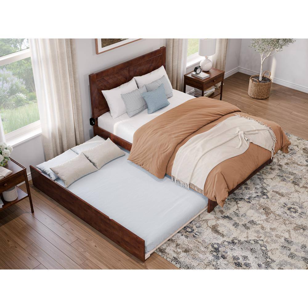 Canyon Walnut Full Platform Bed with Trundle and Chevron Headboard