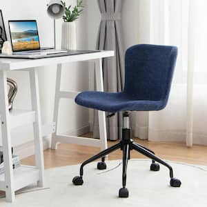 Mid Back Armless Office Chair Adjustable Swivel Linen Task Chair Blue