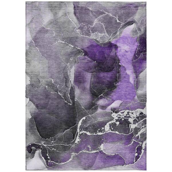 Gray and Purple 3 ft. x 5 ft. Abstract Indoor / Outdoor Area Rug